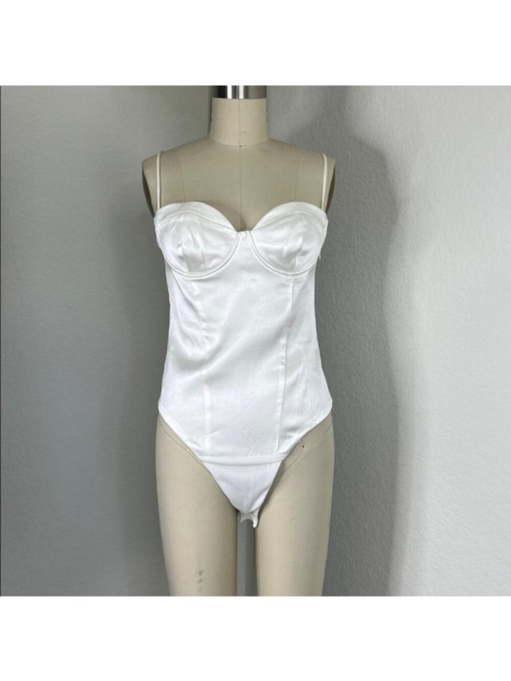 Zara Satin Bustier Cup Removable Strap Bodysuit Sweetheart Neckline